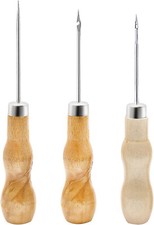 3 Pack Awl Gourd Shape Tailors Wood Handle Scratch Sewing Tool for Leather - New