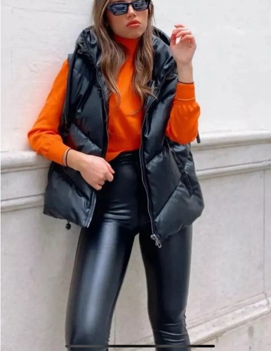 Zara faux leather black hooded - zara,