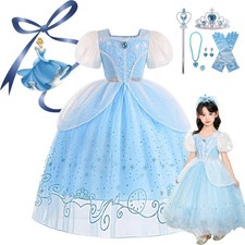 Girls Cinderella Birthday Dress Deluxe Princess Costume Kids Party Cosplay Gifts