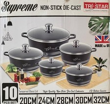 Tristar Supreme 10pcs Non Stick Die Cast set with Tempered Glass Lids