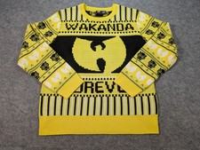 Marvel Wu-Tang Sweater Mens Large Yellow Black Panther Wakanda Forever Ugly Knit