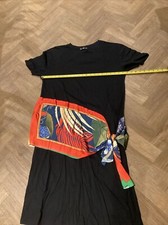 Zara Black Multi T Shirt Dress MIDI Scarf Dress Size L Satin Orange Oriental