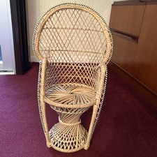 Vintage Wicker Rattan Peacock Chair For Doll/Teddy Bear 17” Tall.