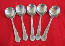 5 Vintage Lancaster Stainless Steel Kings Royale Pattern Soup Spoons Cutlery