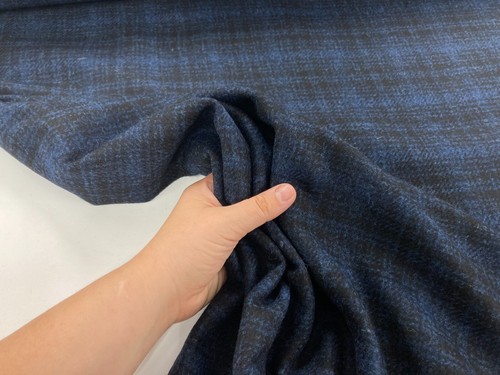 Wool plaid fabric dark navy - wool,