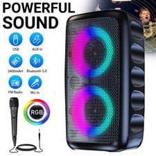 RGB Portable Bluetooth Speaker Sub Woofer Heavy Bass Sound System Party & Mic UK
