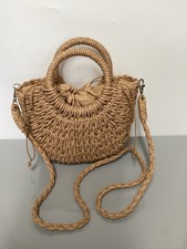 Straw Rattan Half-Moon Handbag