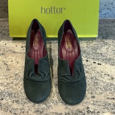 Hotter Donna Retro Style dark green  Suede Court Shoes Kitten Heels Size 3 used 