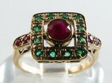 UNUSUAL COMBO 9CT GOLD ART DECO INS INDIA RUBY & COLUMBIAN EMERALD RING