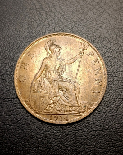 1914 british penny coin - british,