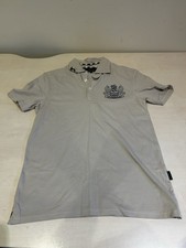 Aquascutum London Men’s Beige Polo Shirt Size S Embroidered Crest Cotton Blend