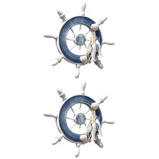  2 Pieces Mediterranean Style Ship Rudder Boat Wood Steering Wheel