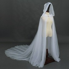 Women Gothic Hooded Cloak Bridal Cloak Chapel Wedding Tulle Elf Gothic Cape