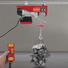 250kg Electric Hoist with Wireless Remote 12m Steel Wire & 2 Slings UK 550W Red