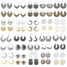 Tribal Ethnic Earrings - Boho Spiral Vintage Jewellery Brass Gypsy Indian Hoops