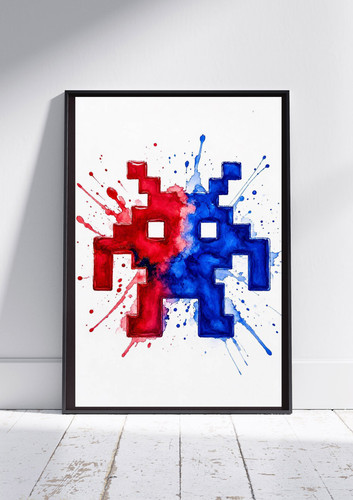 Watercolour space invader - watercolour,