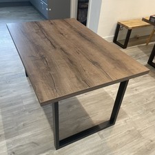 140 × 90 black metal leg wood table