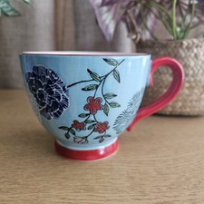 Lovely Floral Aphorism Mug Blue & Red Footed Colourful Cup