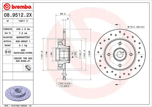 Brake disc solid 9512 2x - disc, 08.9512.2x