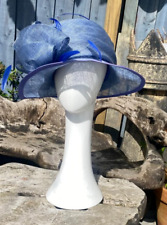 MEDIUM WIDE BRIM SPECIAL OCCASION WEDDING BLUE PURPLE HAT SHAPED ASSYMETRIC HEM