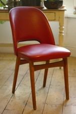 Set of 4 Vintage Mid Century Modern Red Vinyl And Beech Dining Chairs by Centa