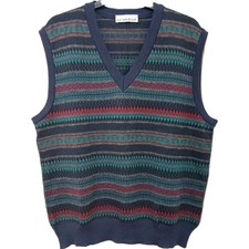 Vintage Breidhof Mens Knitted Vest Sleeveless Jumper V Neck Navy Green Size M/L