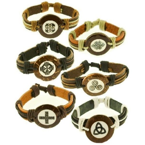 Celtic leather cotton bracelet - leather,