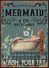 Metal sign wall plaque - wall, mermaid