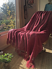 Laura Ashley raspberry red pink throw mohair wool blanket sofa bed toast