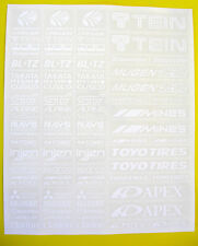 10th scale RC Drift racer sponsor logo WHITE on clear stickers decals