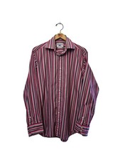 JOHN FRANCOMB size 15.5" stripe shirt T.M. Lewin long sleeve pink & grey striped