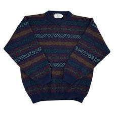 Vintage Benjamin Knit Jumper Wool Blend Fair Isle 90s Blue Sweater Mens Medium