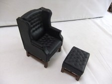 1/12 Scale Dolls House Black Leather Chair & Stool