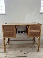 Vintage Wicker Dressing Table Bamboo Rattan Cane, Boho Tiki Style