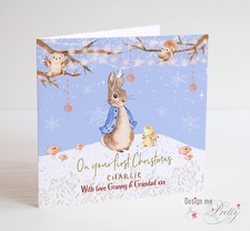 PETER RABBIT PERSONALISED Baby Boys First Christmas Card - Son Grandson