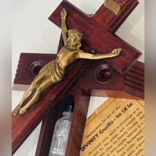 DIVINITY Crucifix Sick Call Set JESUS HEAL Wood Cross Original Antique Fine Art