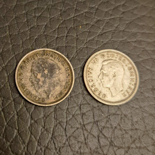British threepence coins - 2x,