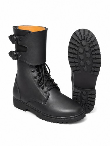 Mens black leather combat - leather,