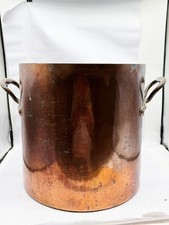 ANTIQUE LARGE FRENCH COPPER STOCK POT JAM PAN TIN LINED DOUBLE HANDLED