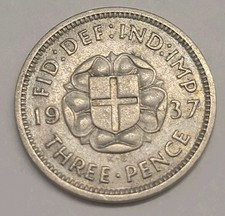 1937 George VI .500 Silver Threepence Three Pence 3d coin