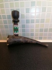 Very Old African Zulu Beaded Cow Horn Tobacco Pipe. Smoking pipe. 