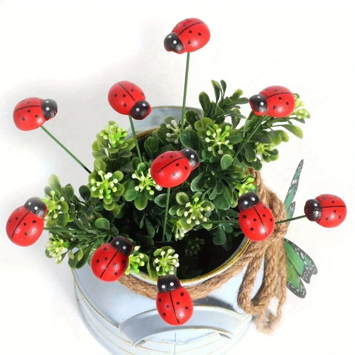 10pc wooden ladybug garden - 10pc,