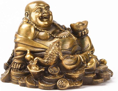 Brass sitting laughing buddha - laughing,