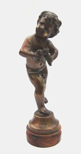 Signed bronze statue boy - statue, a