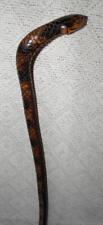 Antique Fully Hand-Carved Rattle Snake Walking Stick - Scorched Pine 92cm Long