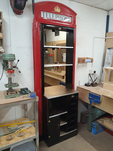 Red telephone box booth kiosk - red,