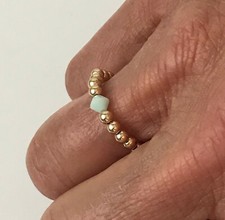 Gold Bead Ring, Mint Alabaster