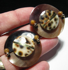 Vintage mother of pearl earrings 1980s Art deco revival, very unusual, statement