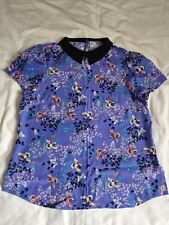 SOUTH Short Sleeve Collar Blouse Purple/Lilac Colourfull Birds Leaves UK14 VGC