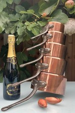 VINTAGE FRENCH COPPER PAN SET, 5 IRON HANDLE SAUCEPANS, MADE IN FRANCE, TOURNUS?